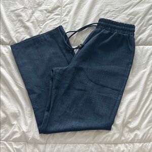 Blue Wide Leg Drawstring Pants